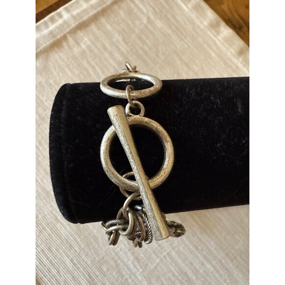 Boho Silver Tone Charm Bracelet Hearts Turquoise Glass Beads Toggle Statement - Picture 7 of 16